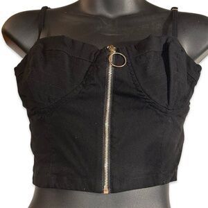 GBG Los Angeles Women's Black Zip Up Shoulder Strap Top Size M